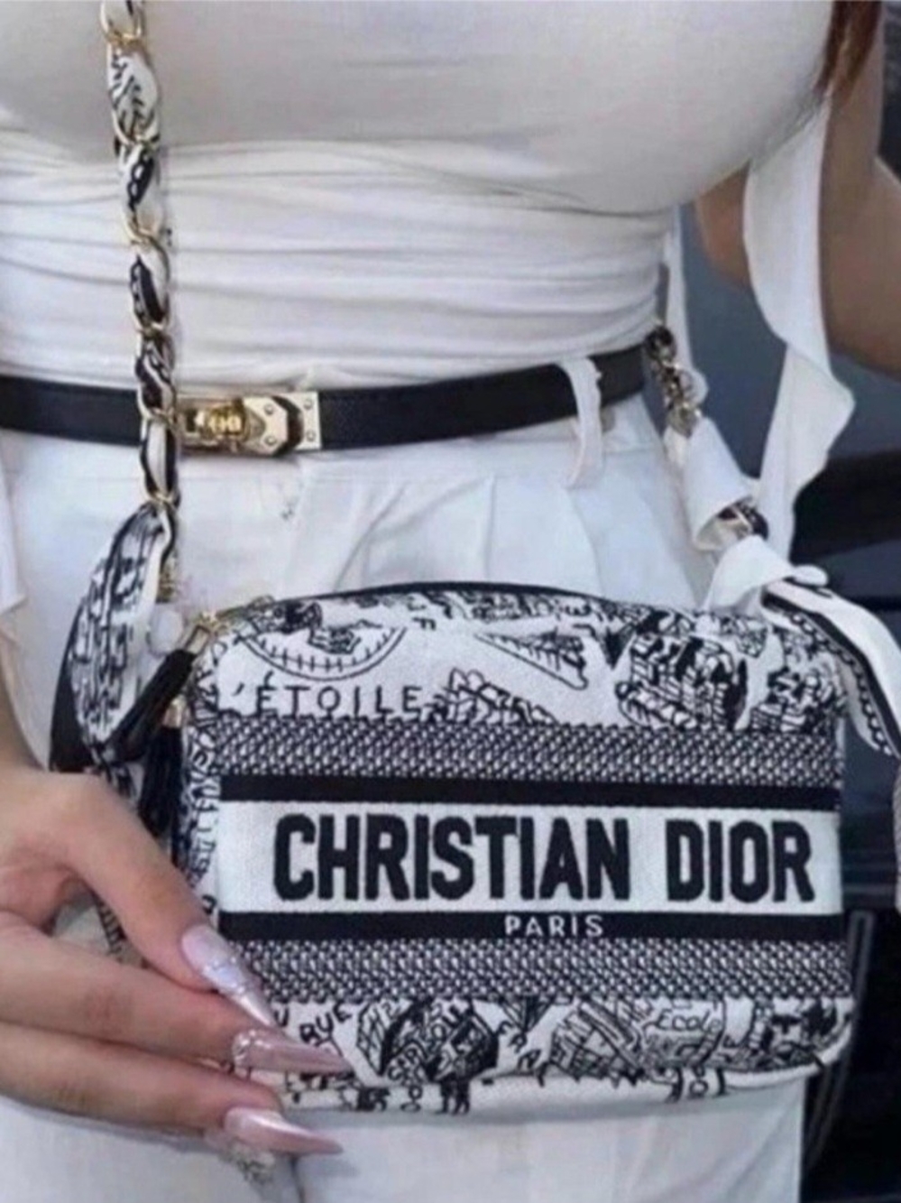 Dior Black and White Christian Dior Logo Crossbody Bag NIB